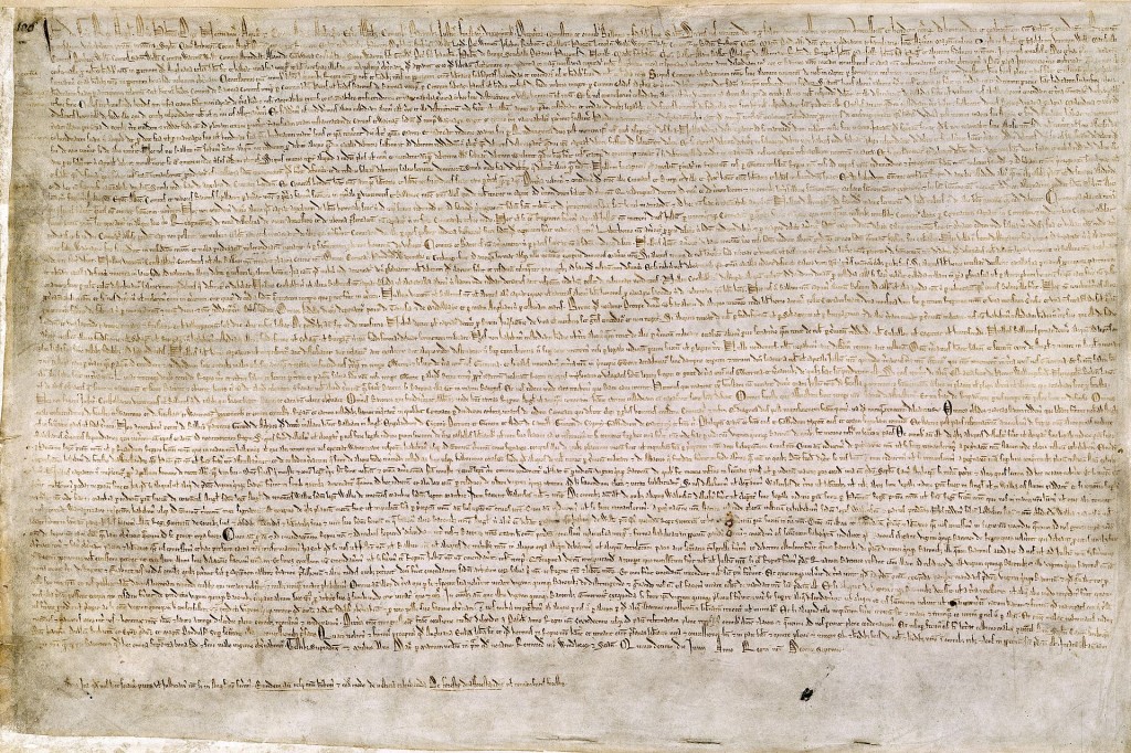 Magna Carta (British Library Cotton MS Augustus II.106) via Wikipedia.