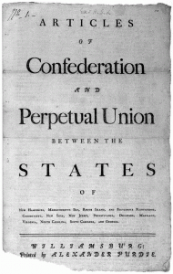 Articles of Confederation and  Perpetual Union... Williamsburg: Va.  Printed by Alexander Purdie [1777]. Rare Book and Special Collections Division, Library of Congress.