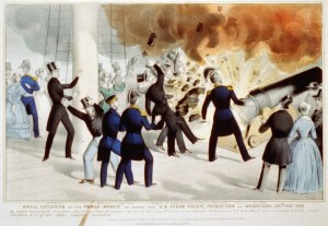 Contemporary lithograph depicting the explosion