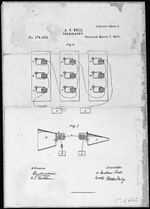 Alexander Graham Bell's telephone patent[76] drawing, March 7, 1876.