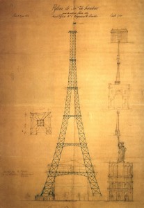 First drawing of the Eiffel Tower by Maurice Koechlin. Via Wikipedia.