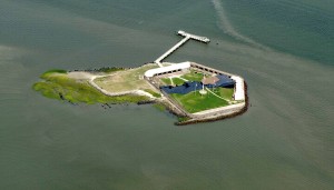 Aerial view of Fort Sumter National Monument.  2013.  Via Wikipedia.