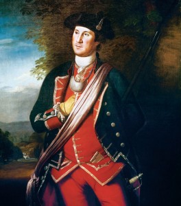 The earliest authenticated portrait of George Washington shows him wearing his colonel's uniform of the Virginia Regiment from the French and Indian War. The portrait was painted about 12 years after Washington's service in that war, and several years before he would reenter military service in the American Revolution. Oil on canvas.  Via Wikipedia.