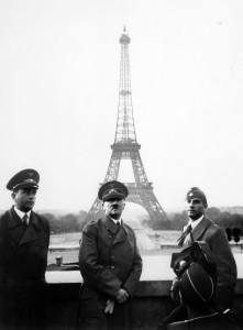 Hitler tours Paris with architect Albert Speer (left) and sculptor Arno Breker (right), 23 June 1940. Via Wikipedia.