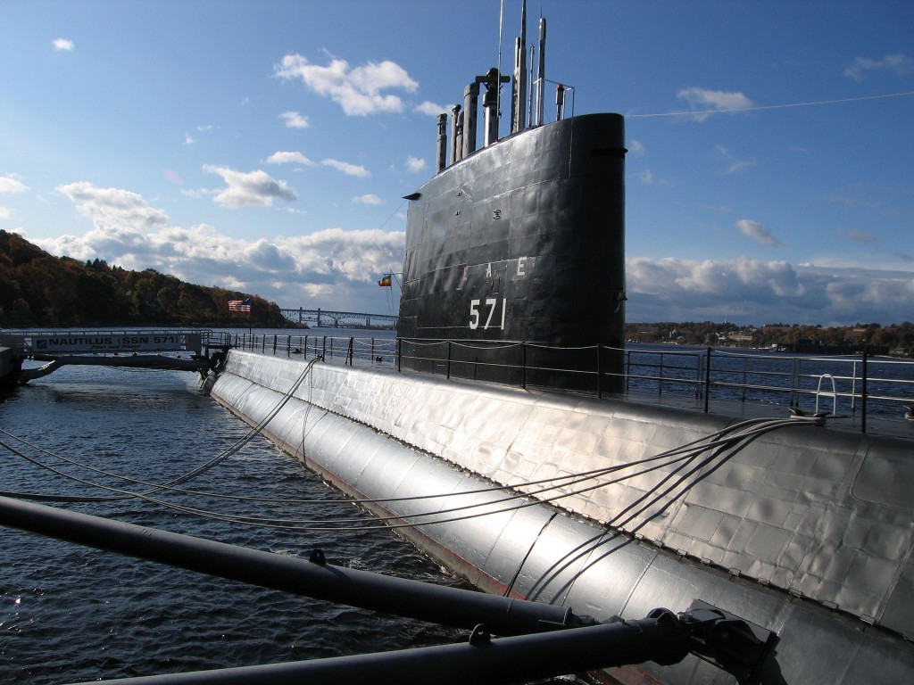 The USS Nautilus permanently docked at the US Submarine Force Museum and Library, Groton, CT.  Via Wikipedia.