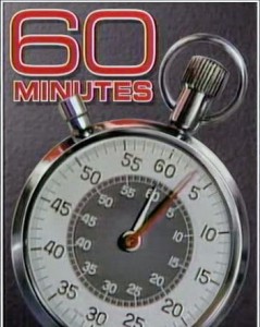 Since 1968, the opening of 60 Minutes features a stopwatch.[5] The Aristo (Heuer) design first appeared in 1978. On October 29, 2006, the background changed to red, the title text color changed to white, and the stopwatch was shifted to the upright position. This version was used from 1992 to 2006 (the Eurostile font text was changed in 1998). Via Wikipedia.