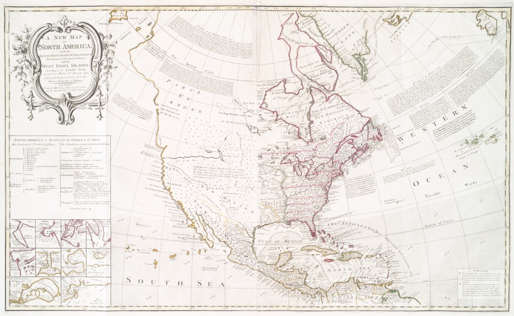 "A new map of North America" - produced following the Treaty of Paris. Via Wikipedia.