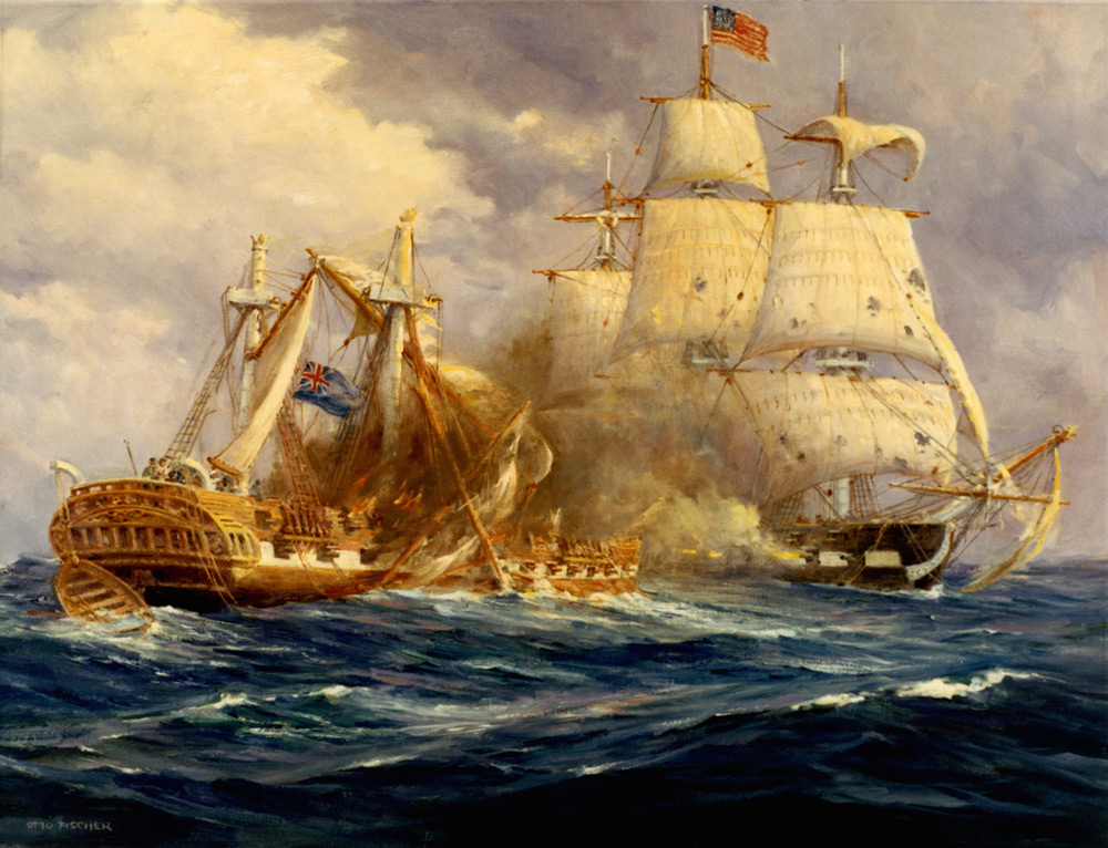 Painter Anton Otto Fischer depicts the first victory at sea by the fledgling US Navy over the Royal Navy.