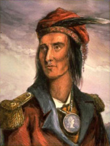 A version of Lossing's engraving (in wood) of Shawnee chief Tecumseh with water colors on platinum print. Via Wikipedia. 